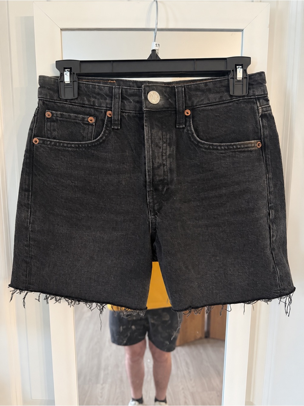 Rag & Bone Maya High Rise Midi Denim Shorts Size 25 Black Raw Hem